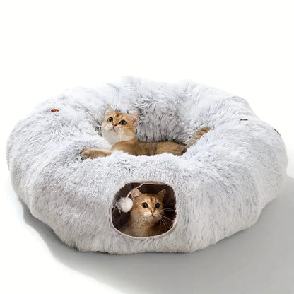 Foldable Cat Tunnel Bed with Plush Toy – Cozy Indoor Playground for Cats 0