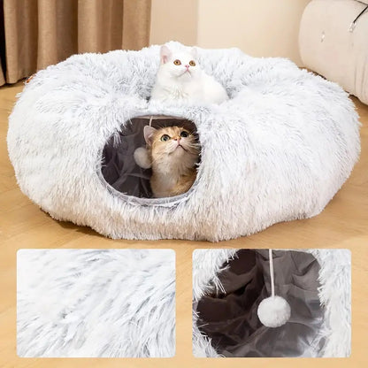 Foldable Cat Tunnel Bed with Plush Toy – Cozy Indoor Playground for Cats 1