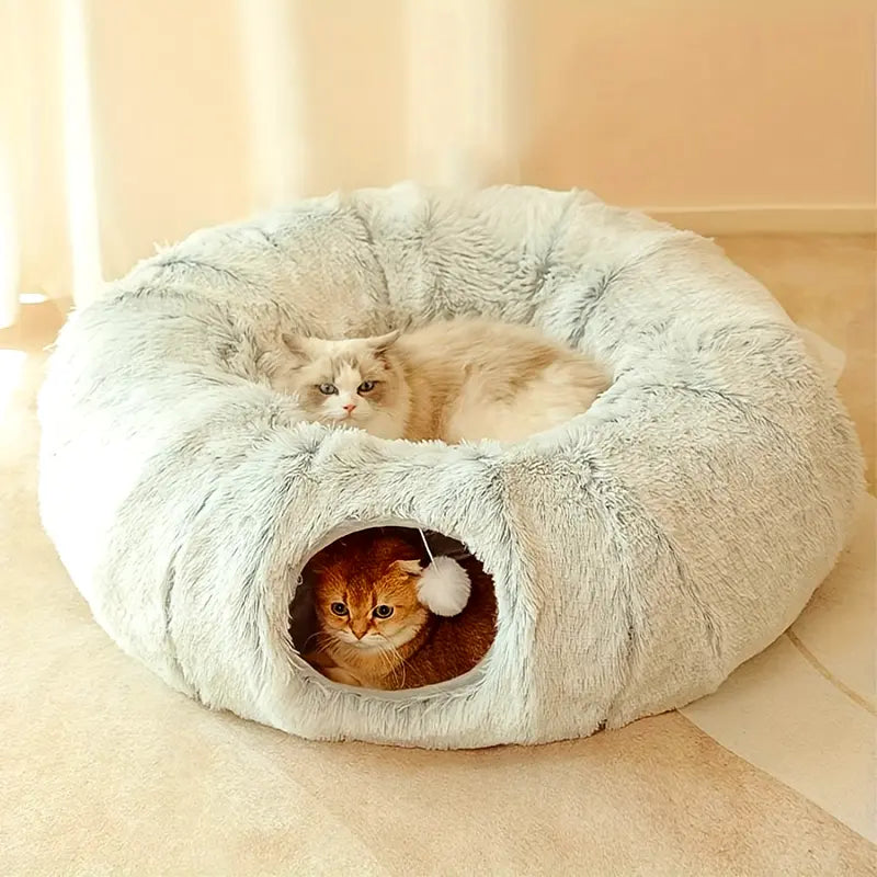 Foldable Cat Tunnel Bed with Plush Toy – Cozy Indoor Playground for Cats 3