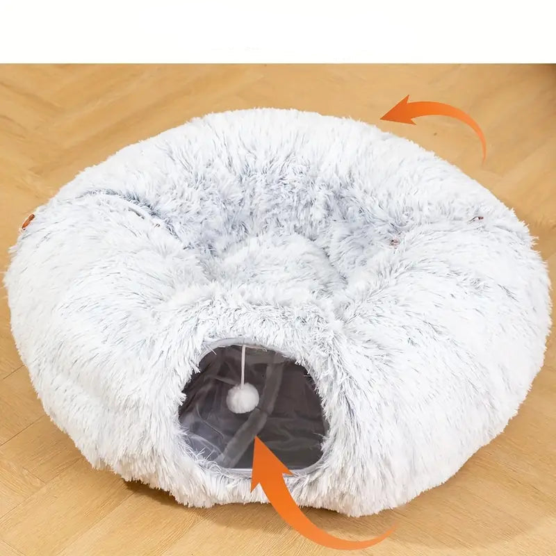 Foldable Cat Tunnel Bed with Plush Toy – Cozy Indoor Playground for Cats 5