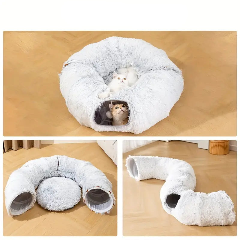 Foldable Cat Tunnel Bed with Plush Toy – Cozy Indoor Playground for Cats 6