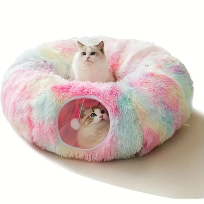 Foldable Cat Tunnel Bed with Plush Toy – Cozy Indoor Playground for Cats 8