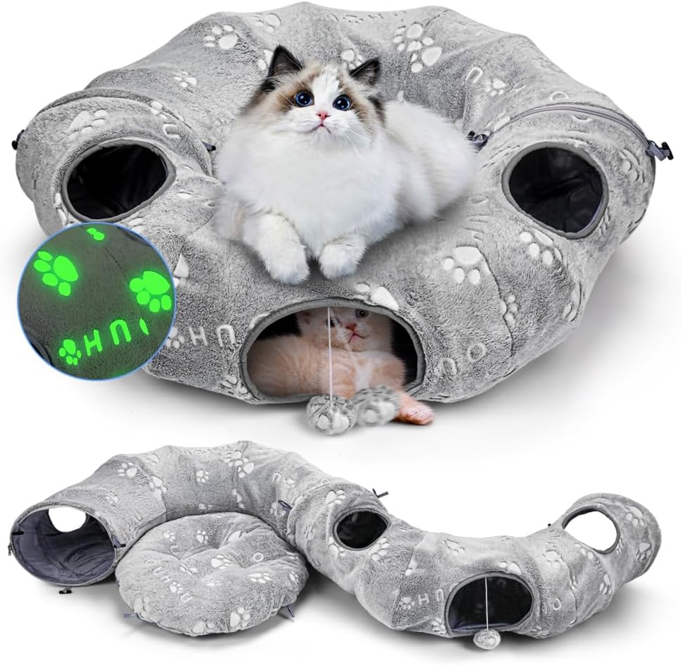 Foldable Cat Tunnel Bed with Plush Toy – Cozy Indoor Playground for Cats 9