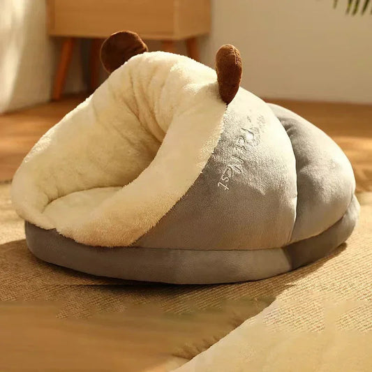 Foldable Dog Bed in Slipper Shape – Warm Coral Fleece for Small Dogs, Cozy and Breathable Design, Ideal for Winter Comfort 0