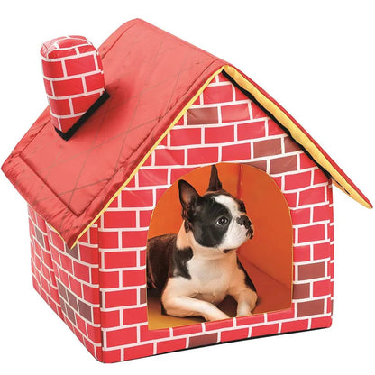 Foldable Dog House with Brick Design – Cozy Indoor/Outdoor Retreat for Small to Medium Dogs 0