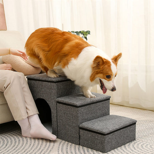 Foldable Multi-Functional Dog Stairs with Storage and Cozy Condo – Ideal for Pets 0