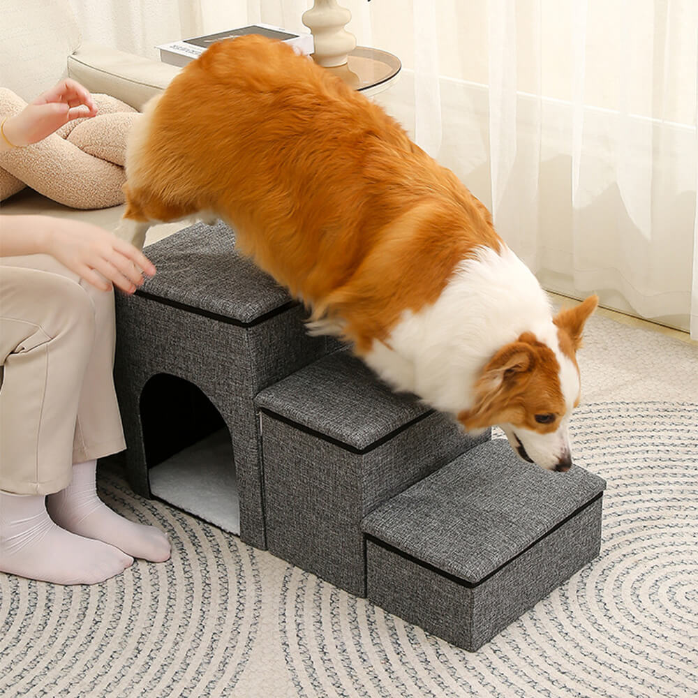 Foldable Multi-Functional Dog Stairs with Storage and Cozy Condo – Ideal for Pets 1
