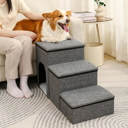 Foldable Multi-Functional Dog Stairs with Storage and Cozy Condo – Ideal for Pets 2