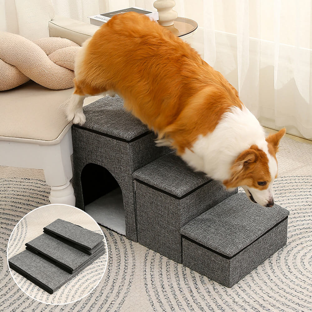 Foldable Multi-Functional Dog Stairs with Storage and Cozy Condo – Ideal for Pets 4