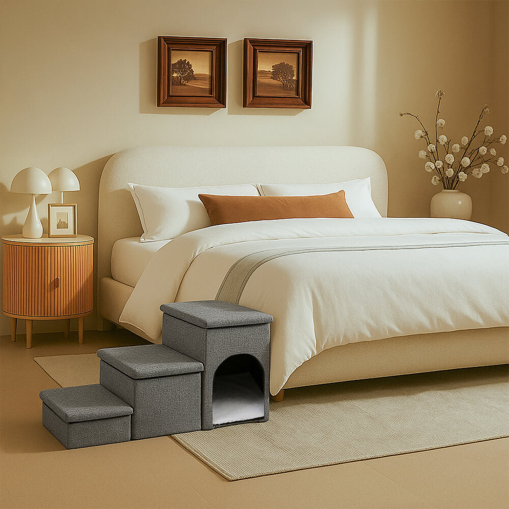 Foldable Multi-Functional Dog Stairs with Storage and Cozy Condo – Ideal for Pets 6