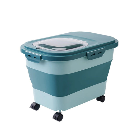 Foldable Pet Food Storage Bin with Airtight Seal and Wheels – 33 lbs Capacity 0