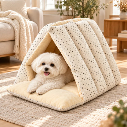 Foldable pet tent house for cats and small dogs featuring a cozy soft padded interior, perfect for indoor relaxation and comfort. 0