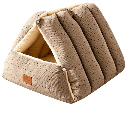Foldable pet tent house for cats and small dogs featuring a cozy soft padded interior, perfect for indoor relaxation and comfort. 6