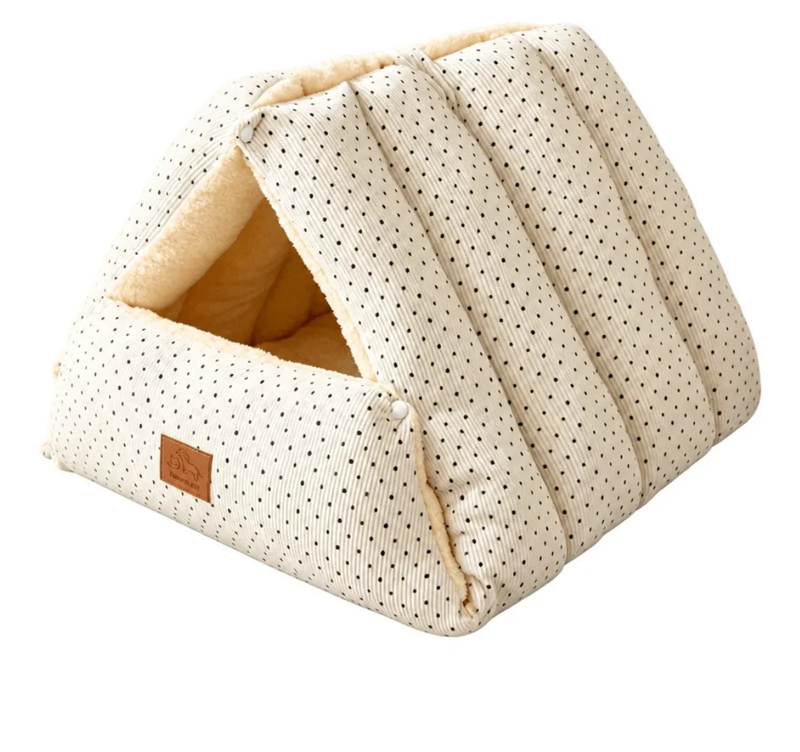 Foldable pet tent house for cats and small dogs featuring a cozy soft padded interior, perfect for indoor relaxation and comfort. 8