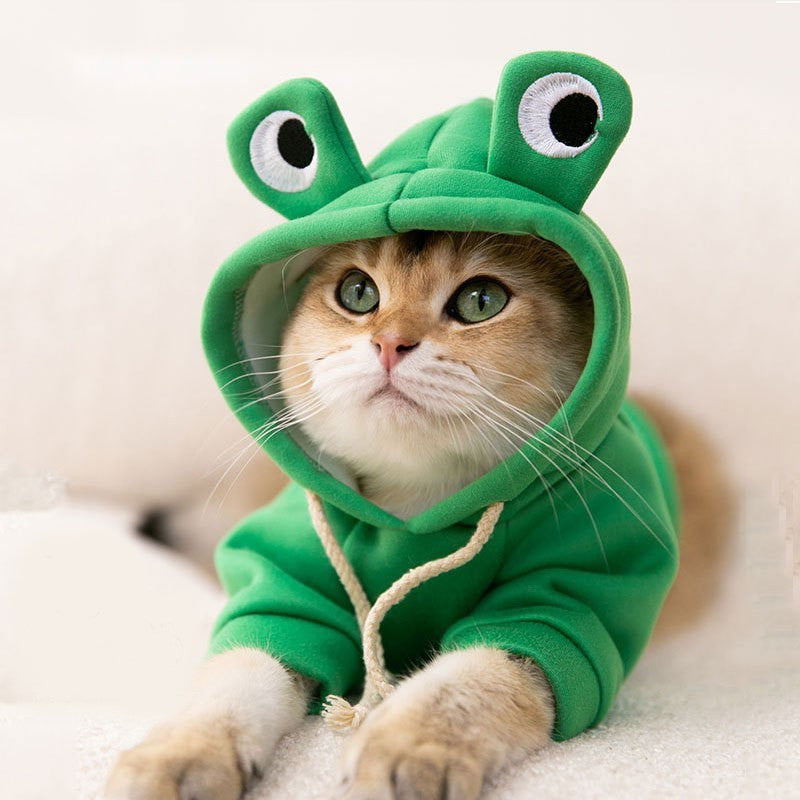 Frog Hoodie for Cats and Small Dogs – Soft Plush Fabric, Adorable Design 0