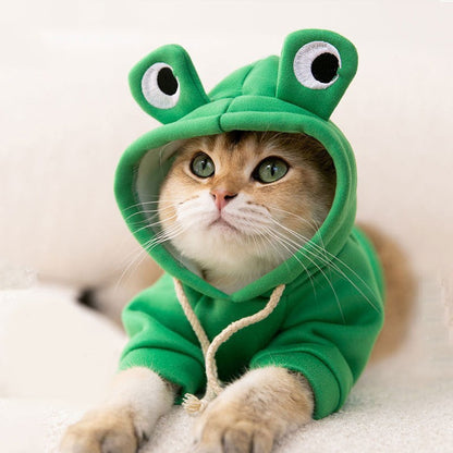 Frog Hoodie for Cats and Small Dogs – Soft Plush Fabric, Adorable Design 0