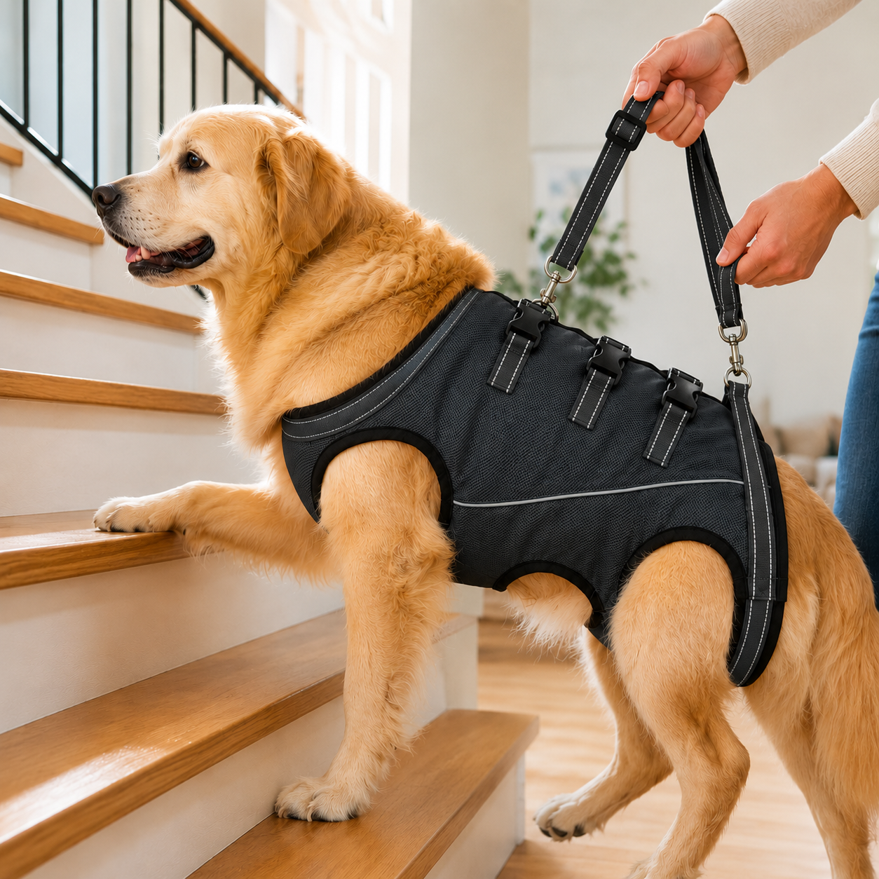 Full-Body Dog Harness for Mobility Support with Handle, featuring an adjustable lift assist vest designed to help dogs with weak hind legs. 0