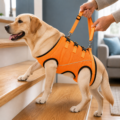 Full-Body Dog Harness for Mobility Support with Handle, featuring an adjustable lift assist vest designed to help dogs with weak hind legs. 1