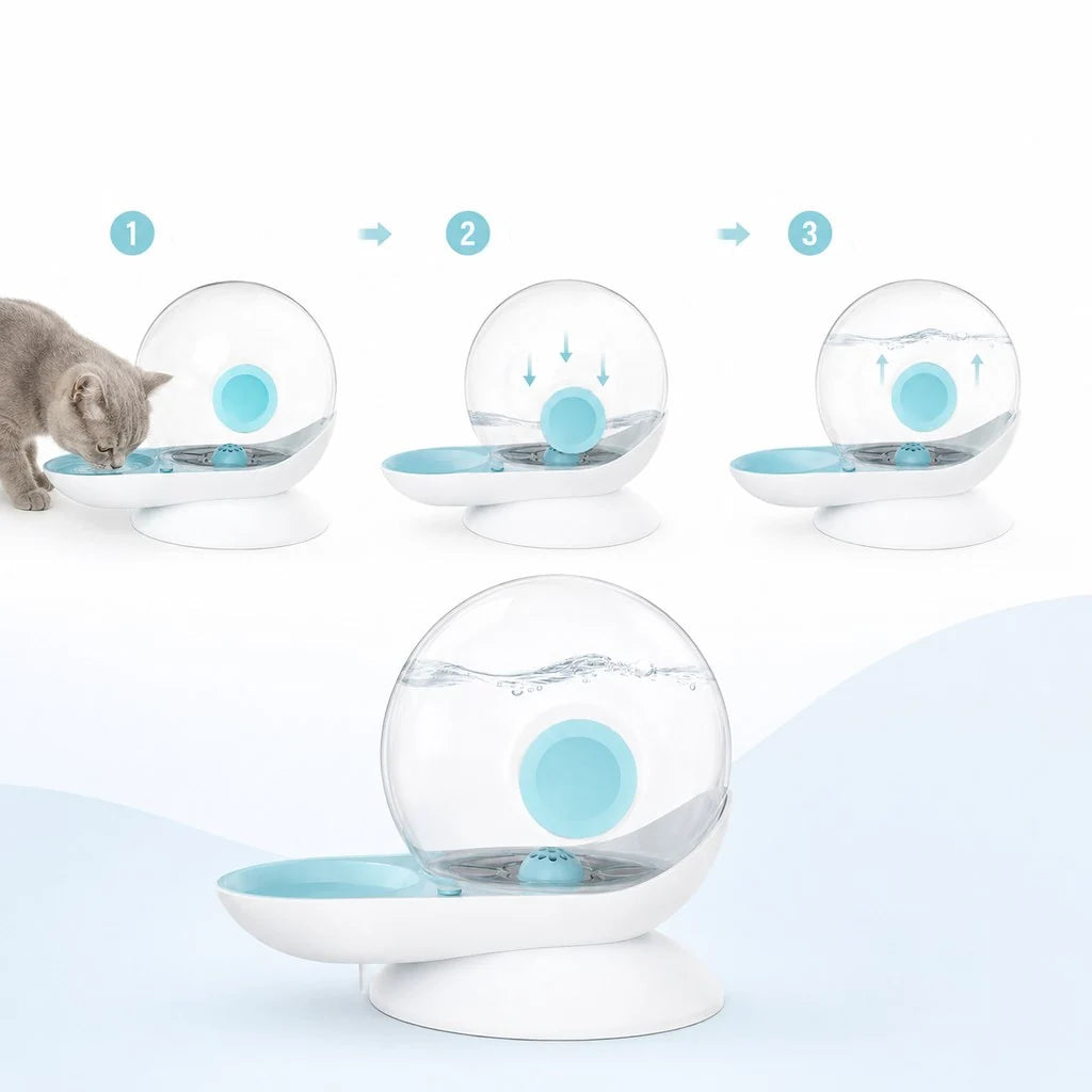 Gravity Pet Waterer with Automatic Refill System, 2.8L capacity, designed for cats and small dogs, featuring a stylish fountain design for 5
