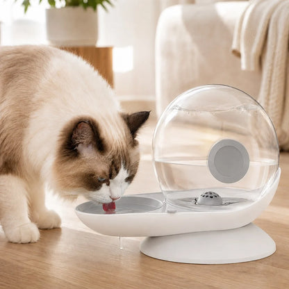 Gravity Pet Waterer with Automatic Refill System, 2.8L capacity, designed for cats and small dogs, featuring a stylish fountain design for 9