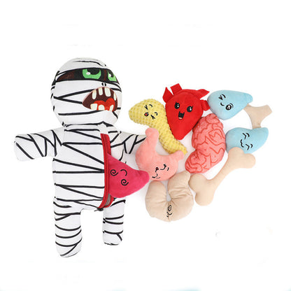 Halloween Mummy Dog Toy with Squeaky Organs – Fun Plush Chew Toy for Dogs 7