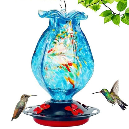 Hand-Blown Glass Hanging Bird Feeder – Durable Outdoor Nectar Feeder for Small Birds with Unique Design and Easy Refilling 0