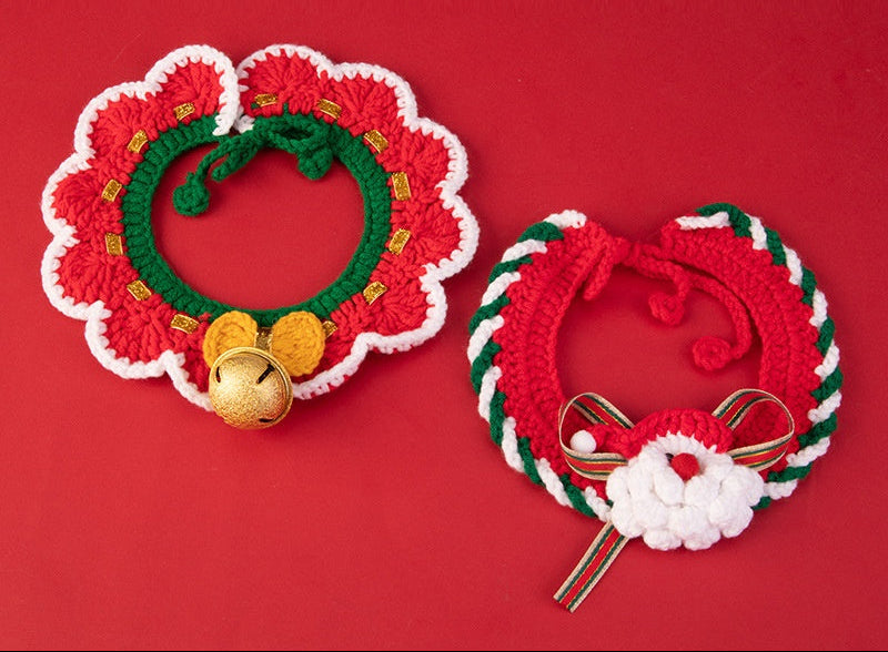Handmade Christmas Knit Pet Collar for Cats and Small Dogs – Festive Holiday Scarf with Soft Comfortable Design 2