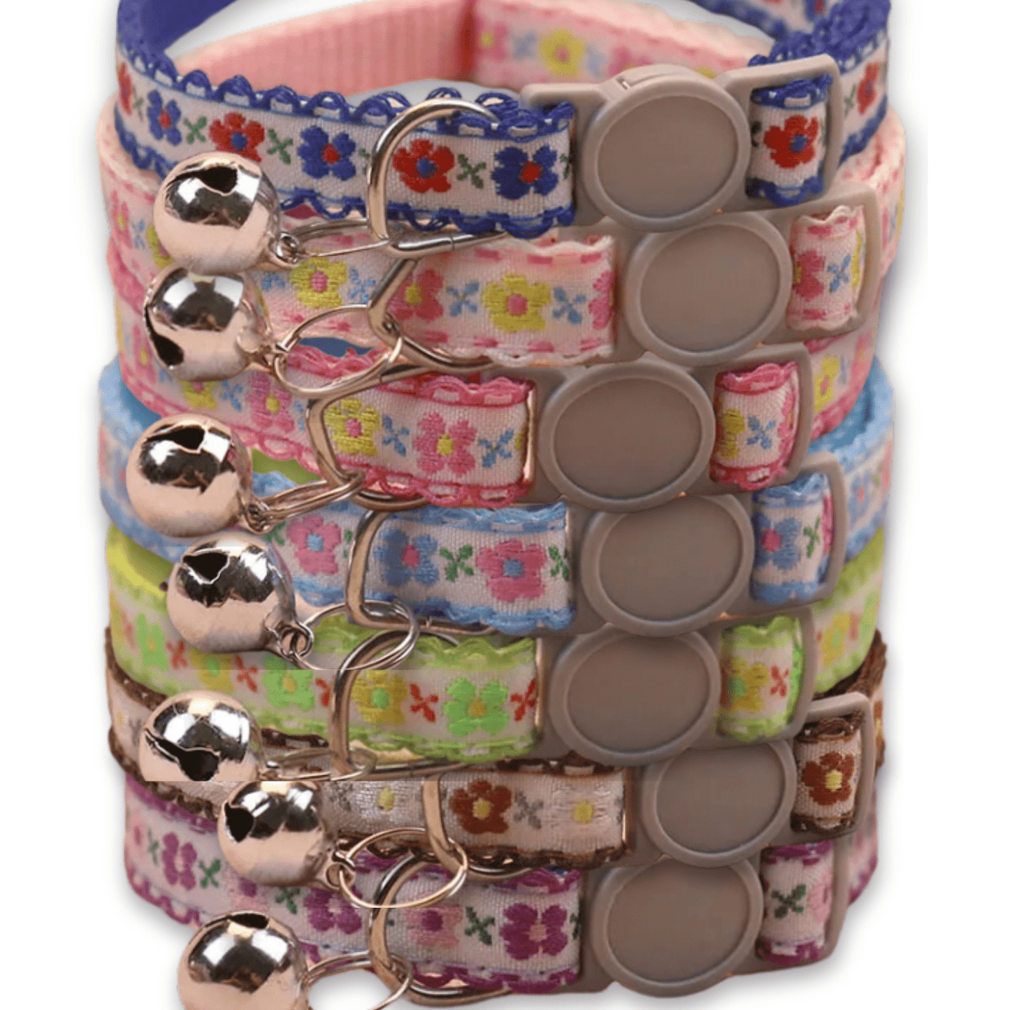 Handmade Floral Pattern Pet Collar for Cats and Puppies – Adjustable with Bell 1