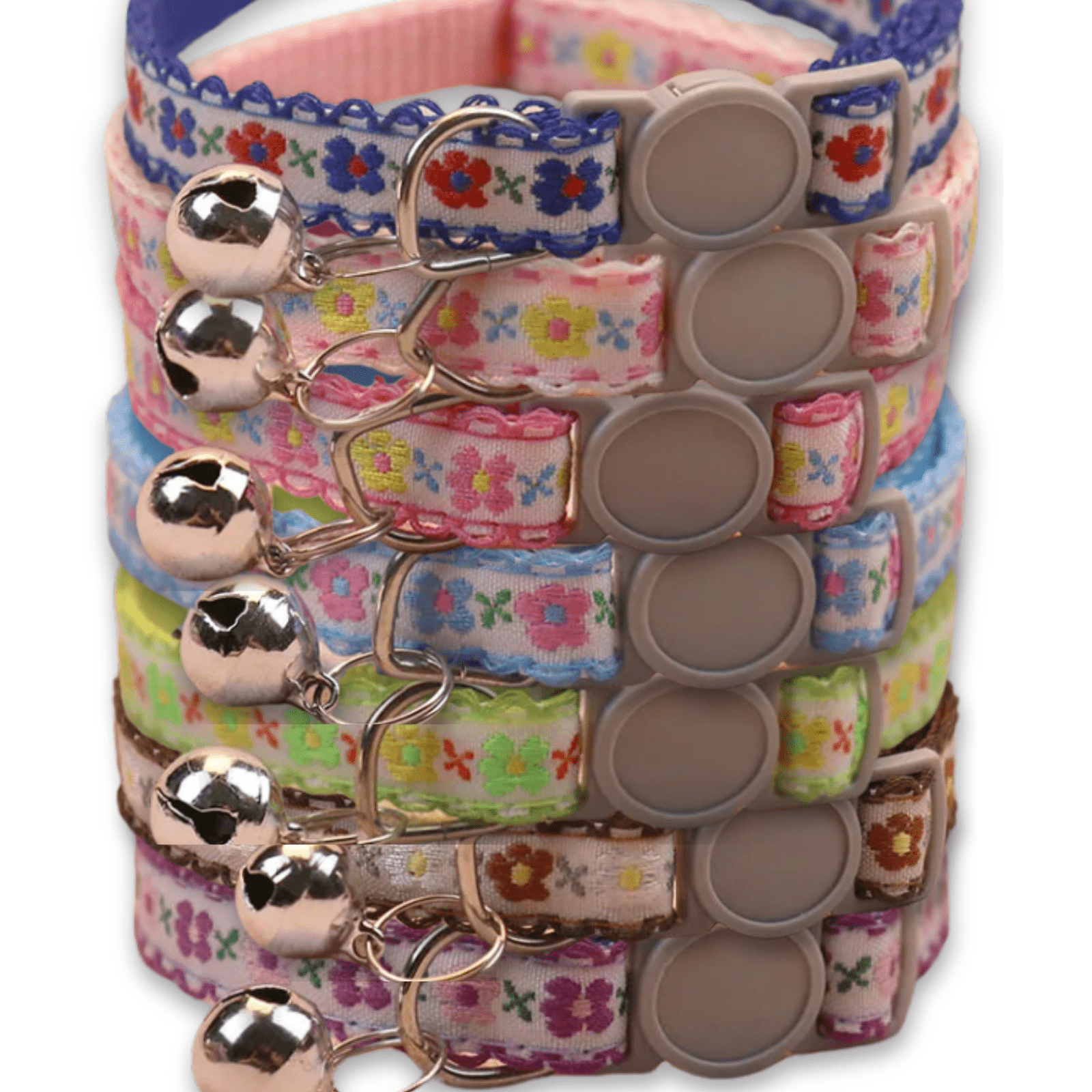 Handmade Floral Pattern Pet Collar for Cats and Puppies – Adjustable with Bell 1