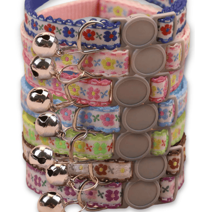Handmade Floral Pattern Pet Collar for Cats and Puppies – Adjustable with Bell 1
