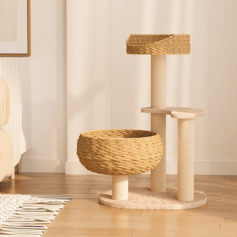 Handmade Plush Cat Tree with Cozy Sleep Bowl and Sisal Rope – Multi-Functional Cat Furniture for Climbing and Scratching 1