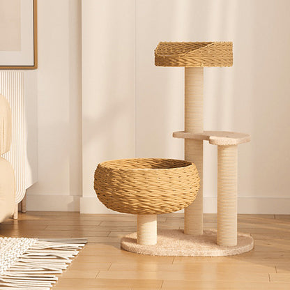 Handmade Plush Cat Tree with Cozy Sleep Bowl and Sisal Rope – Multi-Functional Cat Furniture for Climbing and Scratching 1