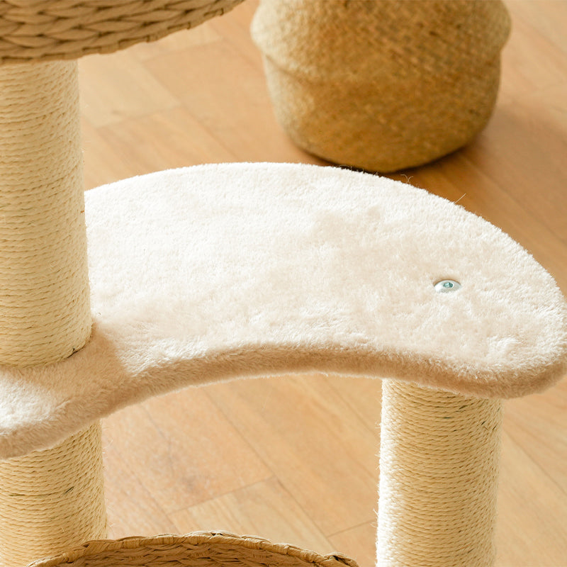 Handmade Plush Cat Tree with Cozy Sleep Bowl and Sisal Rope – Multi-Functional Cat Furniture for Climbing and Scratching 2