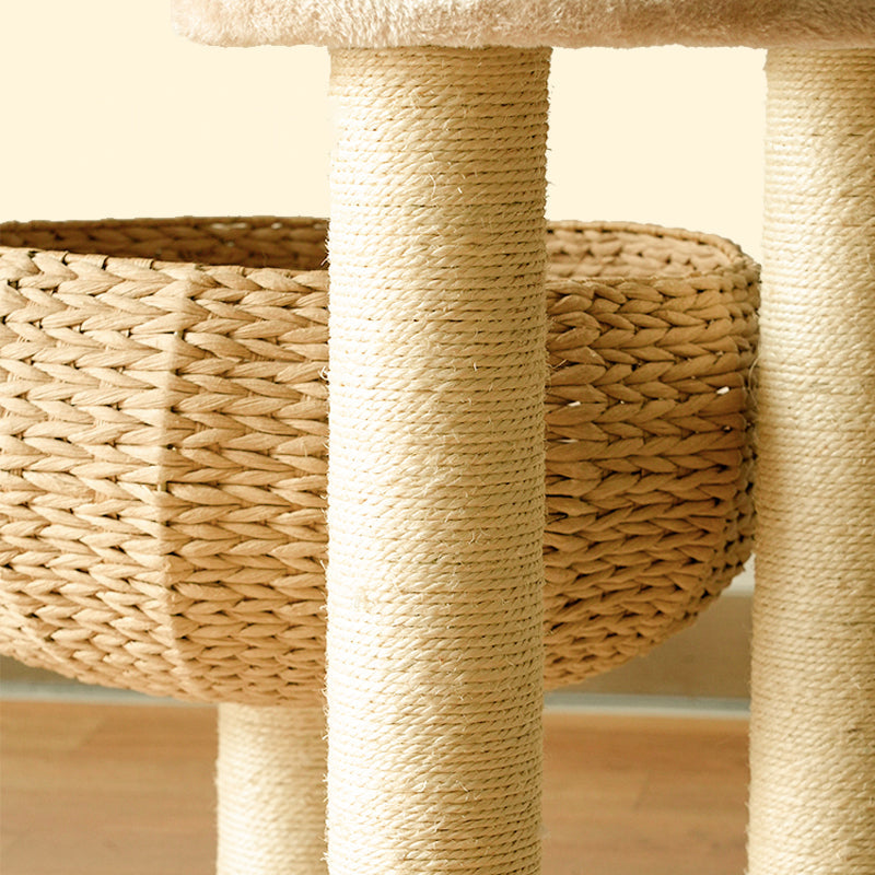 Handmade Plush Cat Tree with Cozy Sleep Bowl and Sisal Rope – Multi-Functional Cat Furniture for Climbing and Scratching 3