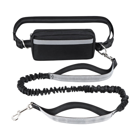 Hands-free dog leash featuring a double handle and reflective bungee design, equipped with an adjustable waist belt for safe and comfortable walking with your pet. 0
