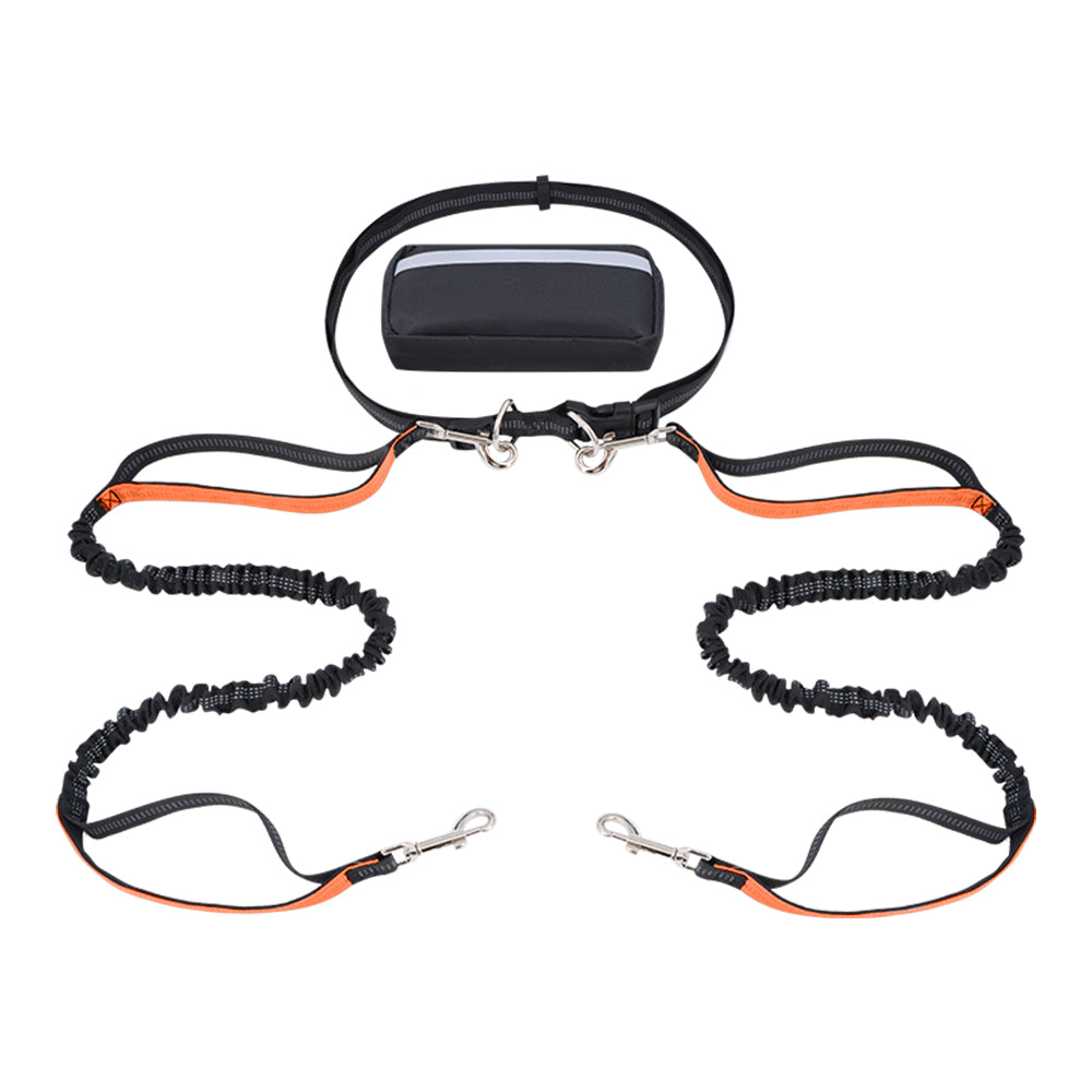 Hands-free dog leash featuring a double handle and reflective bungee design, equipped with an adjustable waist belt for safe and comfortable walking with your pet. 10
