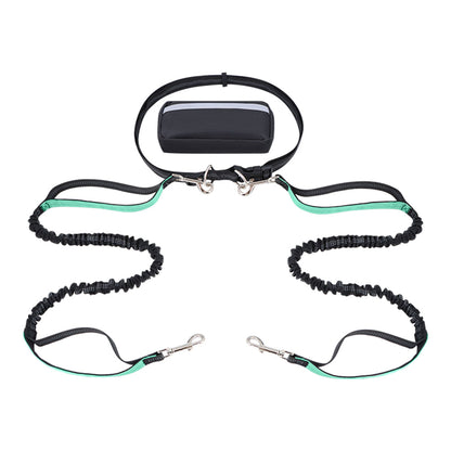 Hands-free dog leash featuring a double handle and reflective bungee design, equipped with an adjustable waist belt for safe and comfortable walking with your pet. 12