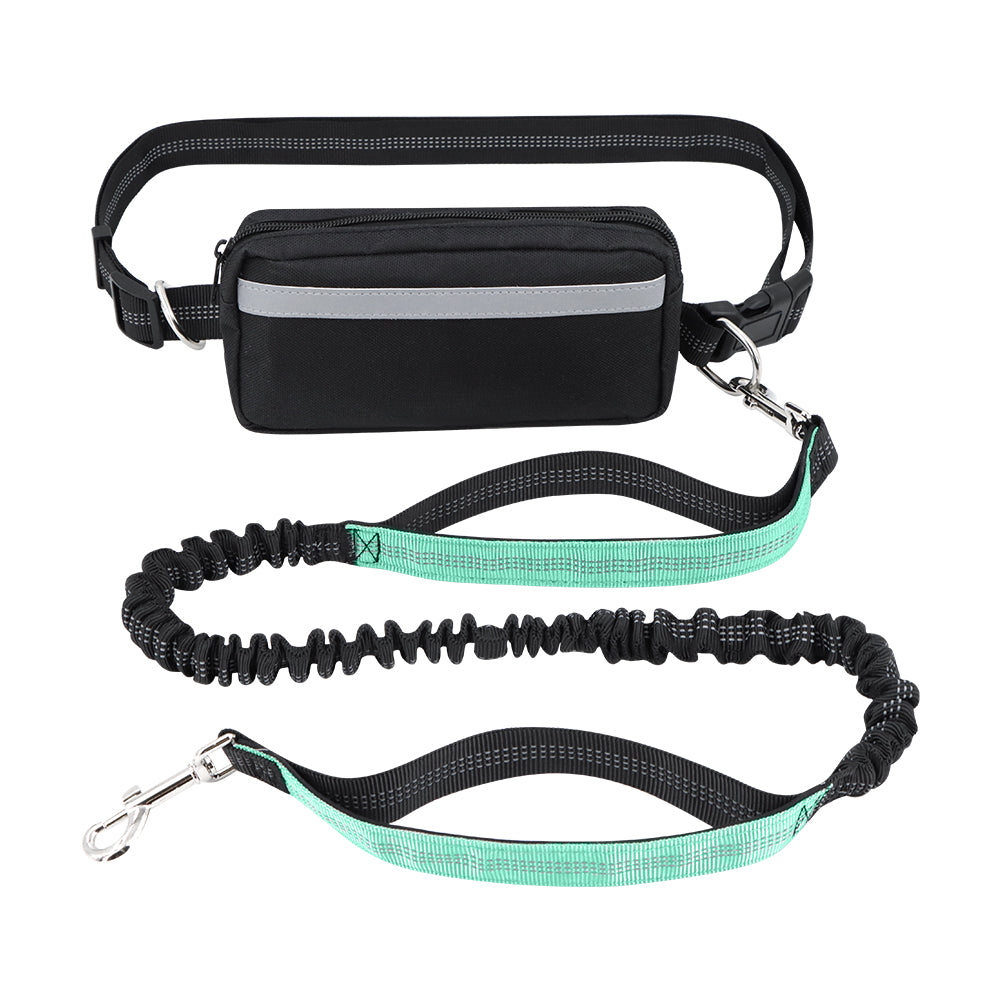 Hands-free dog leash featuring a double handle and reflective bungee design, equipped with an adjustable waist belt for safe and comfortable walking with your pet. 13