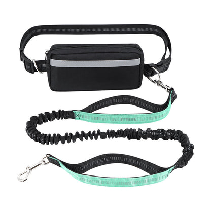 Hands-free dog leash featuring a double handle and reflective bungee design, equipped with an adjustable waist belt for safe and comfortable walking with your pet. 13