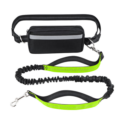 Hands-free dog leash featuring a double handle and reflective bungee design, equipped with an adjustable waist belt for safe and comfortable walking with your pet. 14