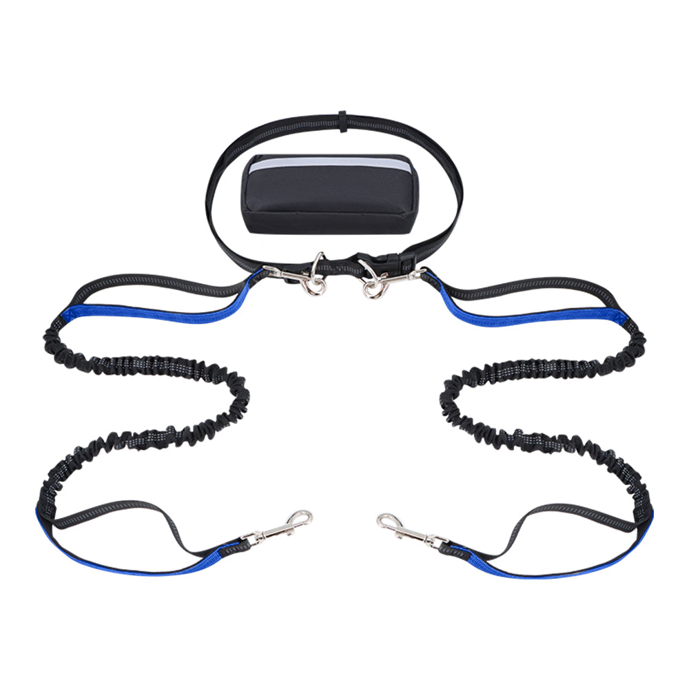 Hands-free dog leash featuring a double handle and reflective bungee design, equipped with an adjustable waist belt for safe and comfortable walking with your pet. 4