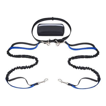 Hands-free dog leash featuring a double handle and reflective bungee design, equipped with an adjustable waist belt for safe and comfortable walking with your pet. 4