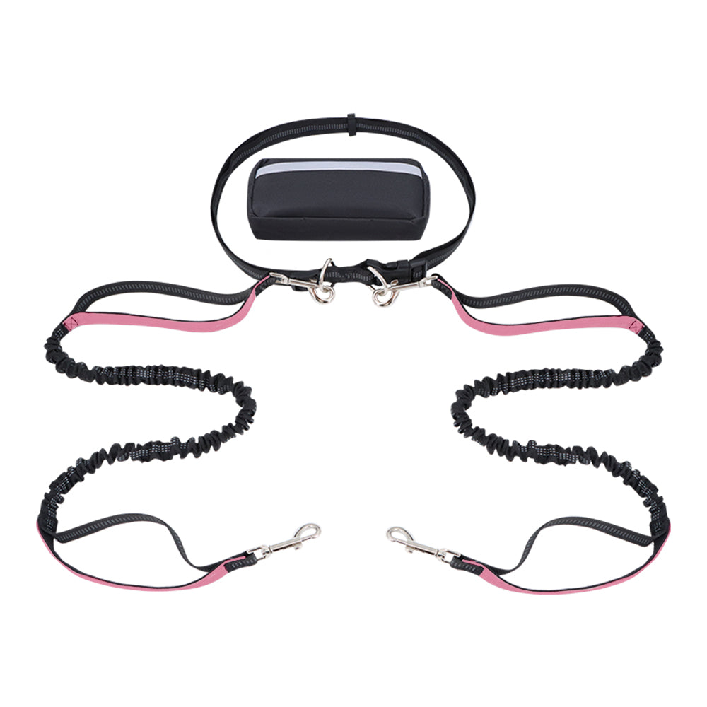 Hands-free dog leash featuring a double handle and reflective bungee design, equipped with an adjustable waist belt for safe and comfortable walking with your pet. 7