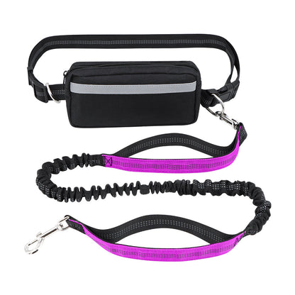 Hands-free dog leash featuring a double handle and reflective bungee design, equipped with an adjustable waist belt for safe and comfortable walking with your pet. 8