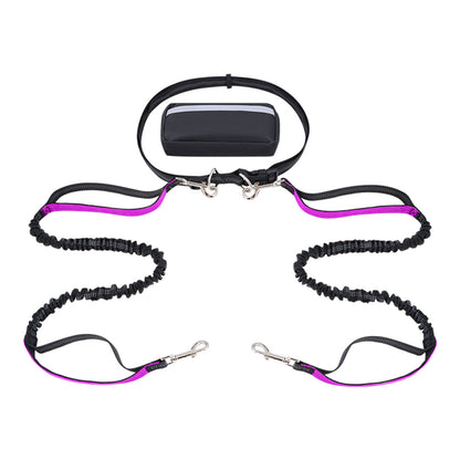 Hands-free dog leash featuring a double handle and reflective bungee design, equipped with an adjustable waist belt for safe and comfortable walking with your pet. 9
