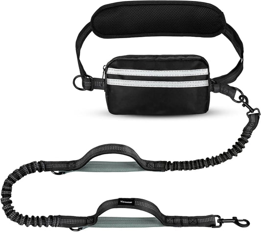 Hands-Free Leather Dog Leash with Adjustable Waistband and Storage Bag – Ideal for Two Dogs 0