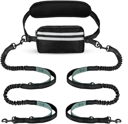 Hands-Free Leather Dog Leash with Adjustable Waistband and Storage Bag – Ideal for Two Dogs 1