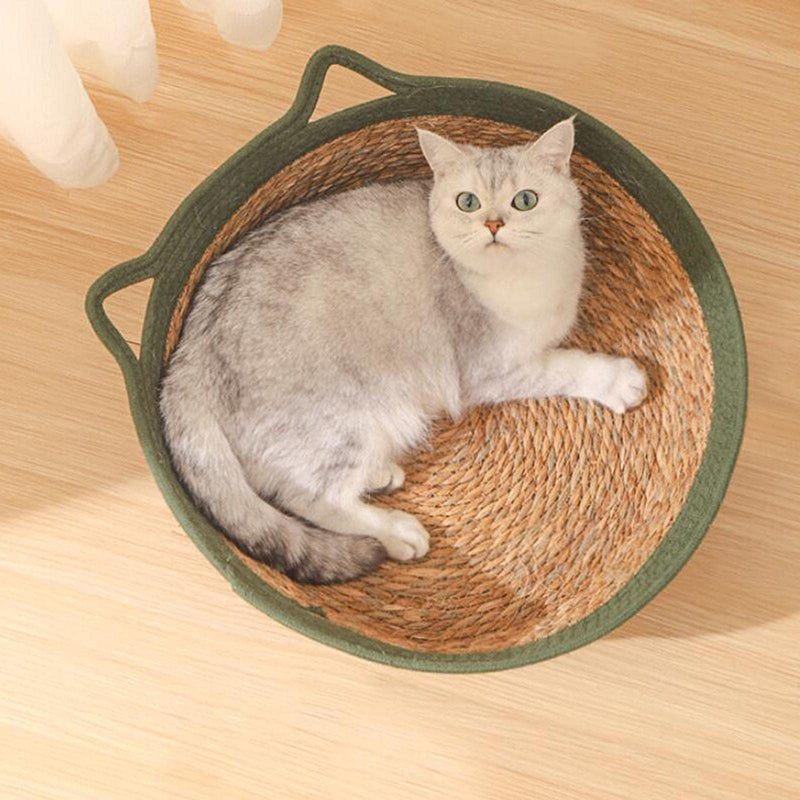 Handwoven Round Cat Bed – Natural Vine Design for Stylish Comfort, Cozy Retreat for Cats, Ideal for Summer Cooling 0