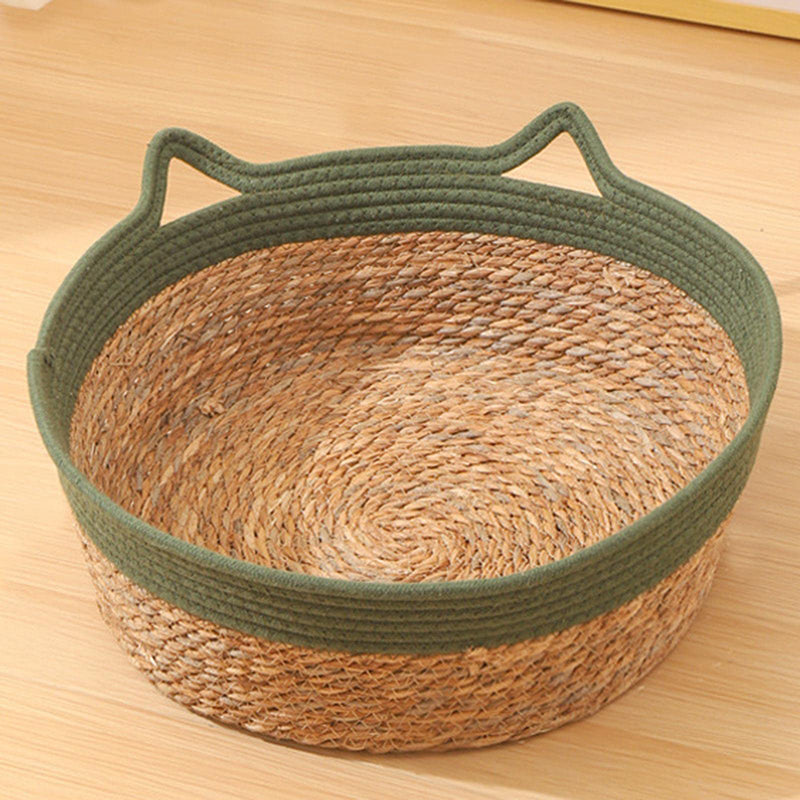 Handwoven Round Cat Bed – Natural Vine Design for Stylish Comfort, Cozy Retreat for Cats, Ideal for Summer Cooling 1
