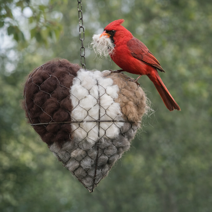Hanging Bird Nesting Heart Decor with Natural Alpaca Fiber – Rustic Outdoor Garden Ornament 1